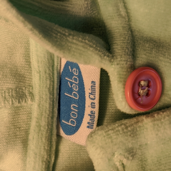 0-3mo, Bon Bebe, mint green fleece Owl hoodie - Picture 2 of 5